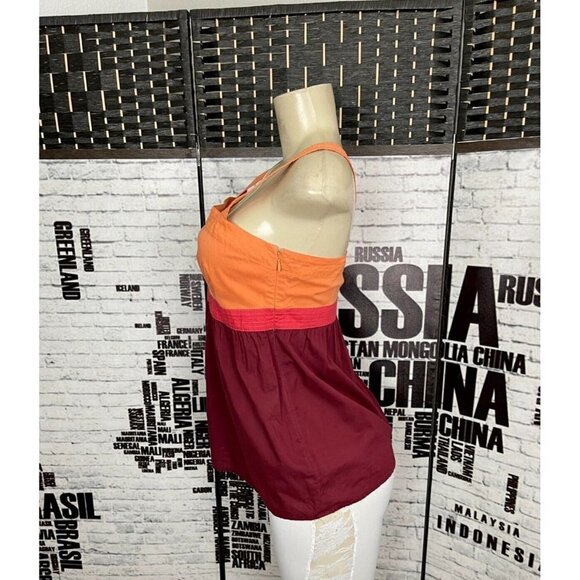 Ann Taylor Loft 2 Autumn Colorblock Side Zip Cotton Strappy Sleeveless Top - Picture 4 of 5